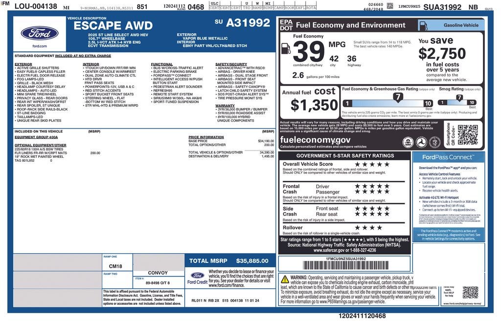 2025 Ford Escape Hybrid ST-Line Select