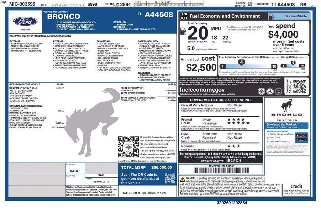 2026 Ford Bronco Outer Banks 2" Lift, Method 17" Wheels, 35" Tires, Window Tint