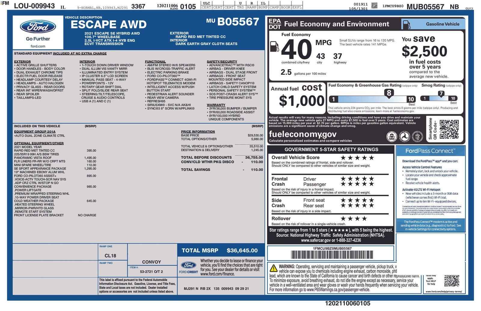 2021 Ford Escape Hybrid SE
