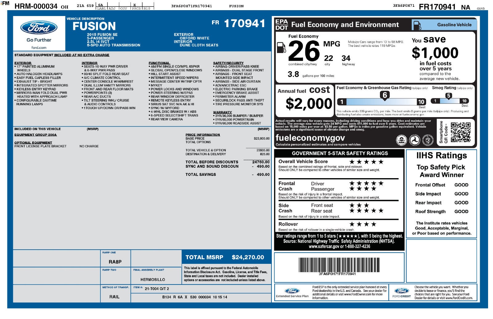 2015 Ford Fusion SE